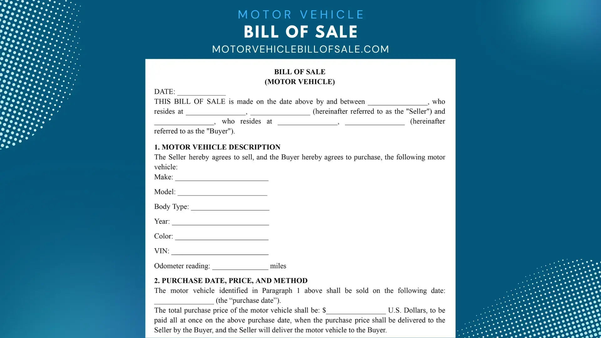 Motor Vehicle Bill of Sale